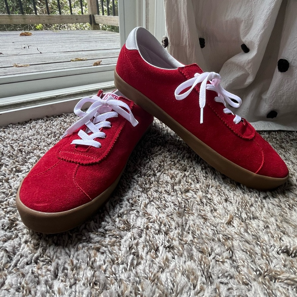 Red Suede Men's Casual Sneakers - White Laces